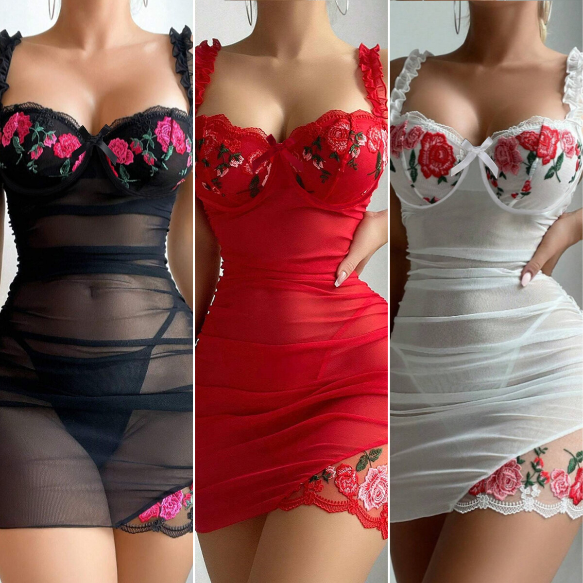 Women Sexy Lingerie Lace Sheer Babydoll Slim Dress Nightwear Underwear Sleepwear
