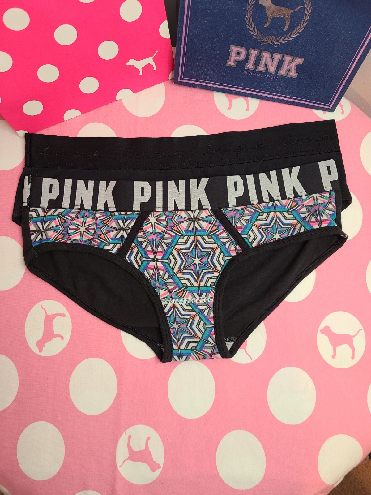 Y2K VS PINK 2pk Logo Band Cotton Hipster Panties Size Lg
