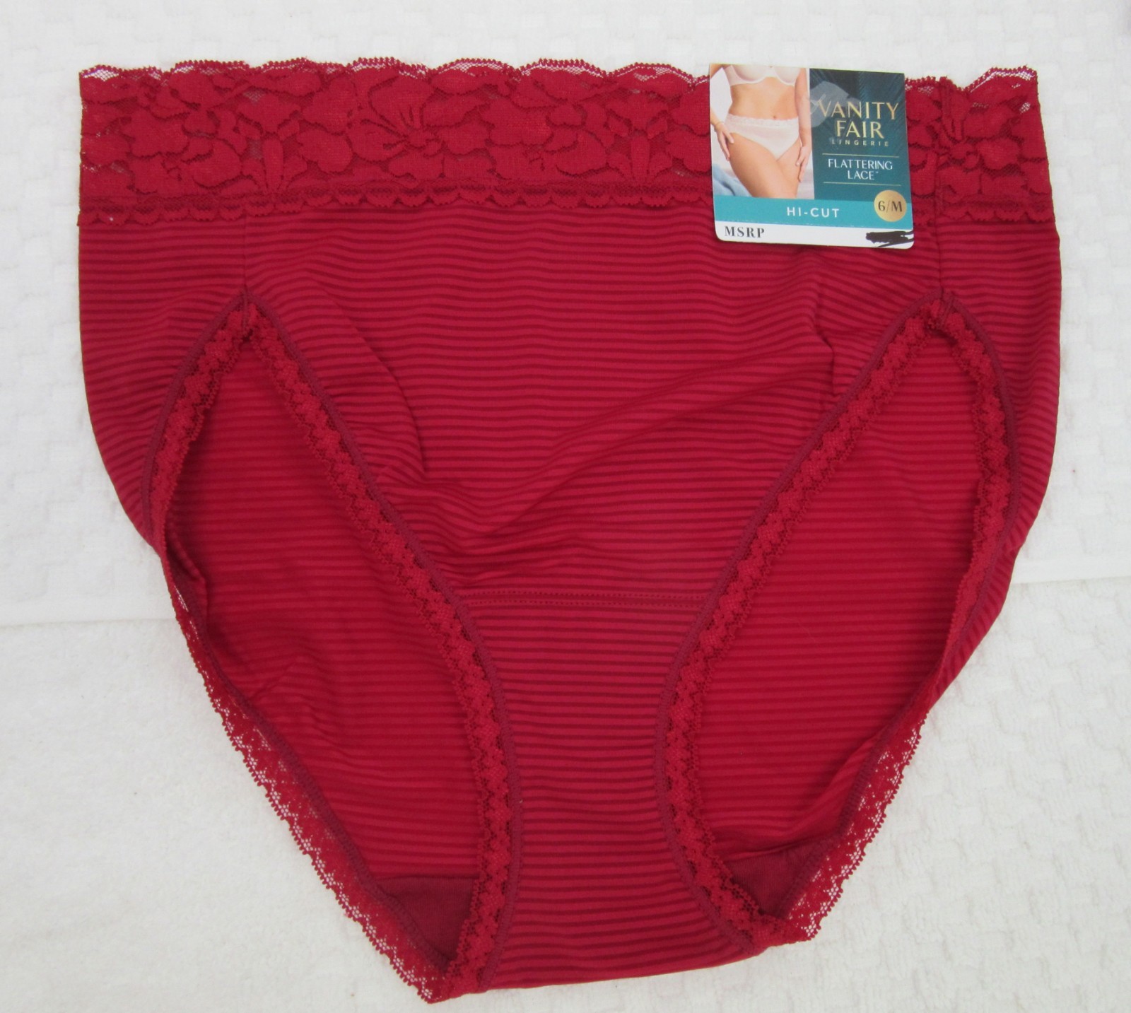 NWT set/3 VANITY FAIR FLATTERING LACE HI CUT 13280 LEGACY RED FROSTED FIG PLUM
