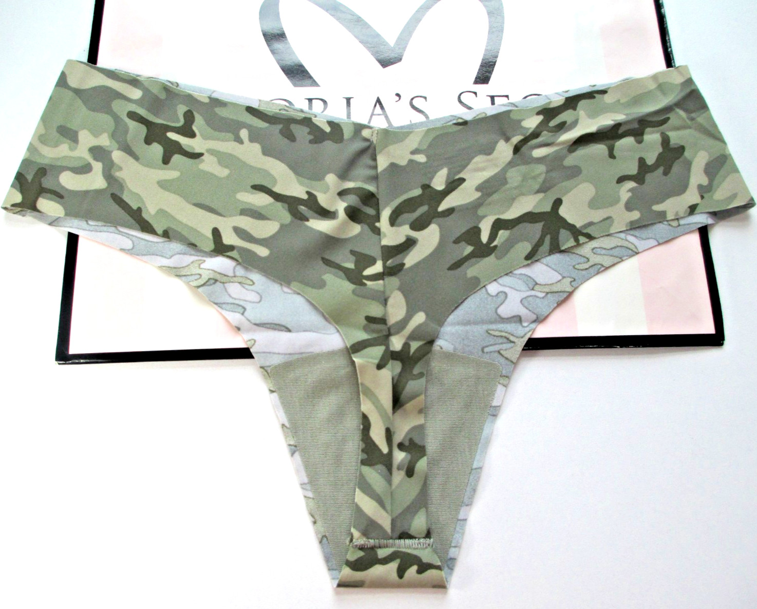 VICTORIA’S SECRET PINK No Show Thong Panty S M L XL Green Camo NWT Camouflage VS