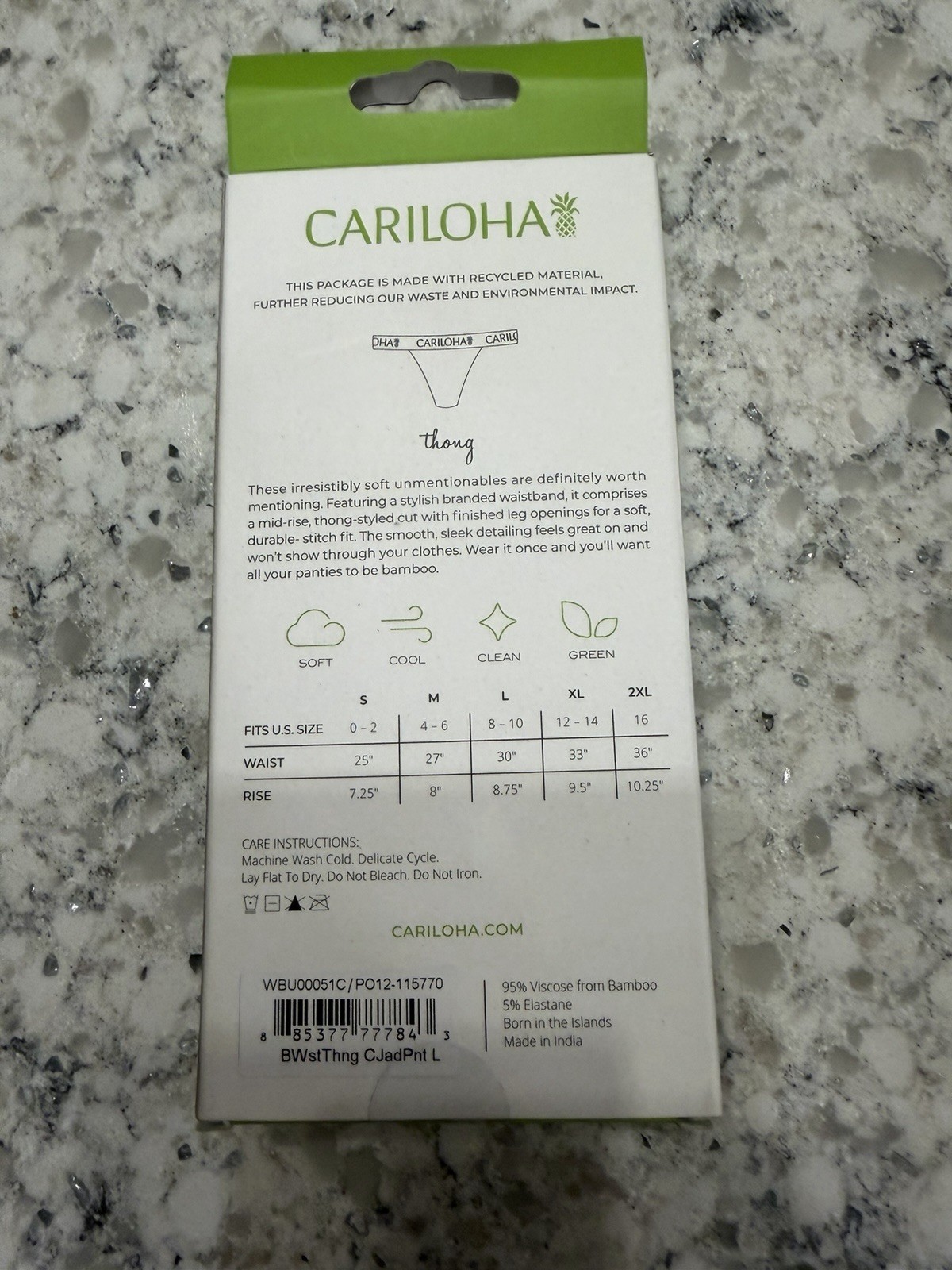 Cariloha Bamboo Midrise Thong – Caribbean Jade – Large