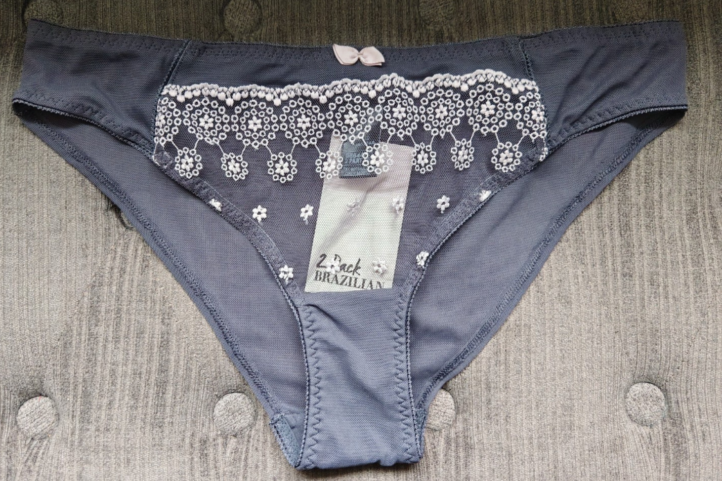M&S Limited Grey & White Brazilian Knickers Size 12
