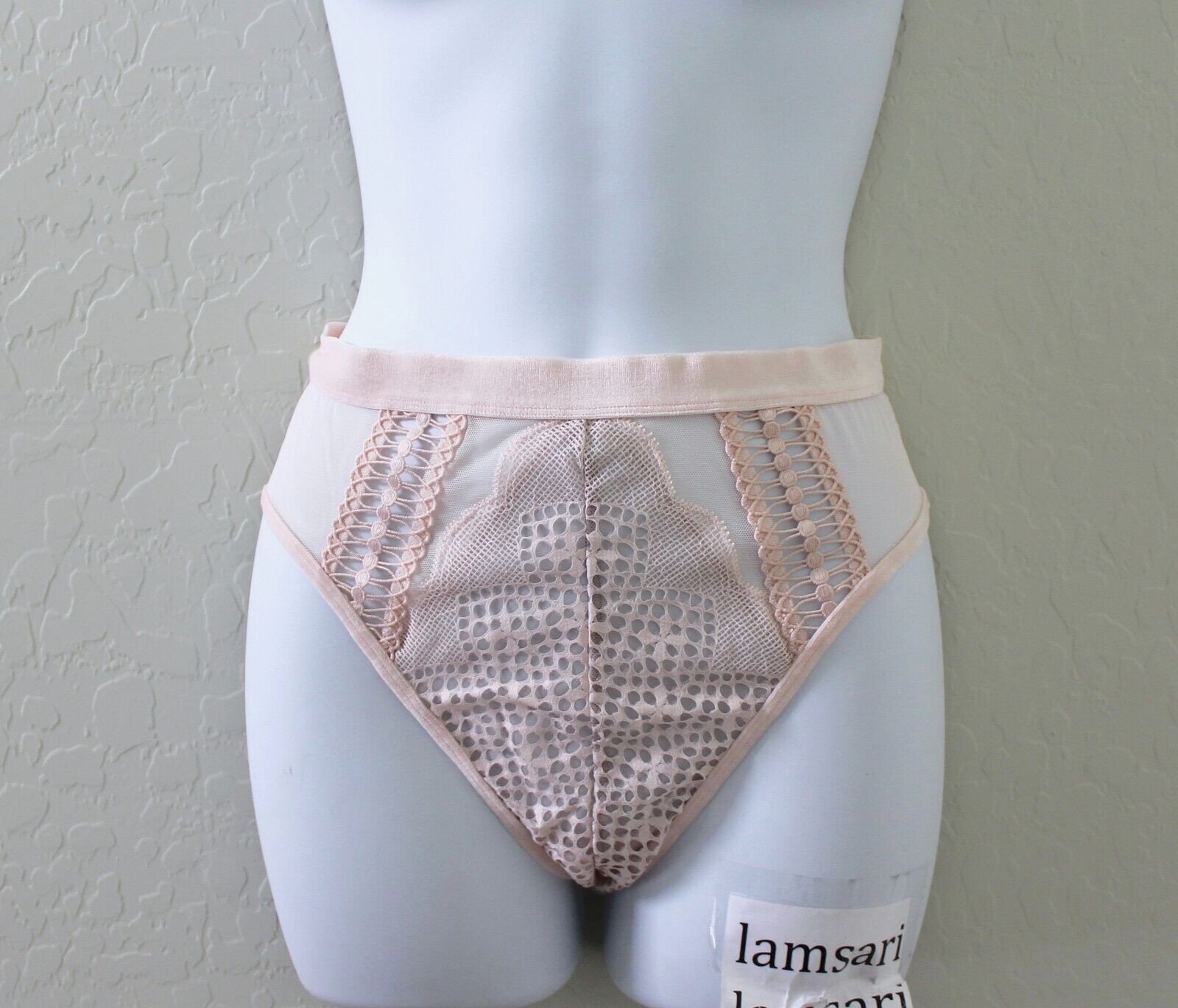 Victoria’s Secret Crochet Lace Cutout High-Waist Cheeky Panty Pink Ivory Size S