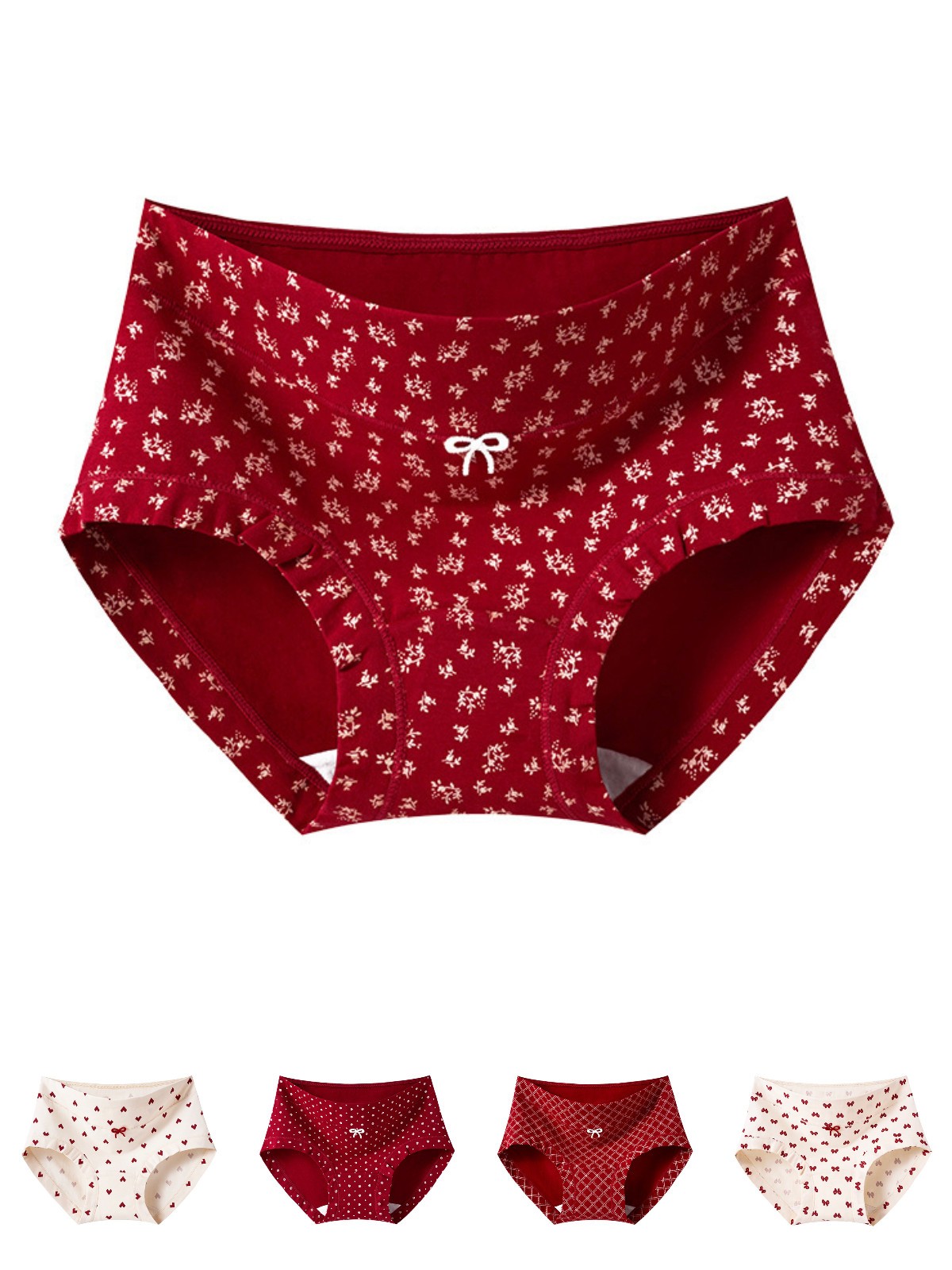 Women’s Cotton Briefs Antibacterial Mid Waist Breathable Printed Panties M-2XL