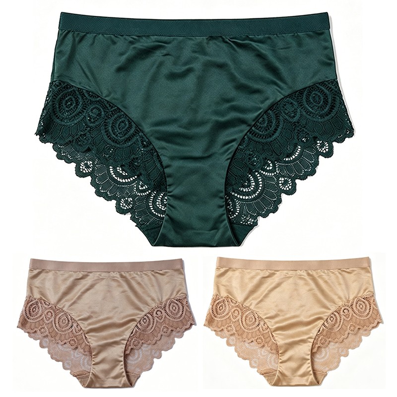 3 Pack Lot Sexy Womens Satin Panties Underwear Lace Briefs Mid Rise Lingeries