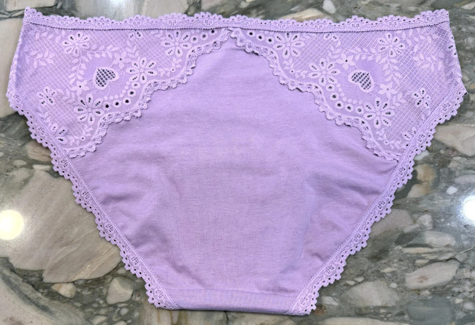 NEW Victoria Secret HEART Eyelet Lace Cotton Bikini Panty – Purple – XL or XXL
