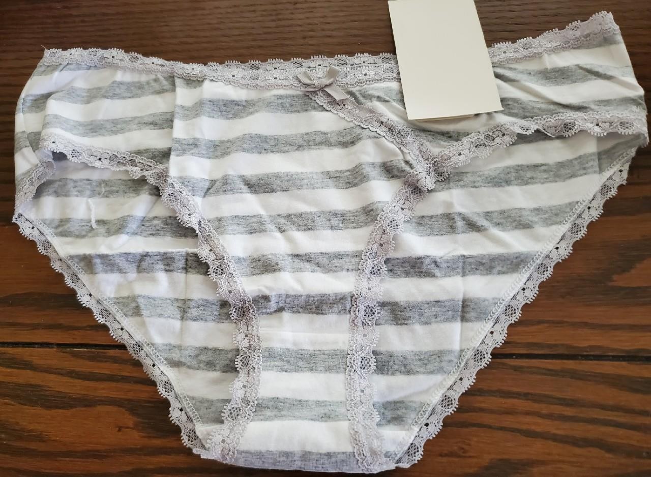 NWT DIRECTIONS COTTON SPDX HIPSTER PANTIES LACE TRIM GRAY/WHT STRIPE L90015 L