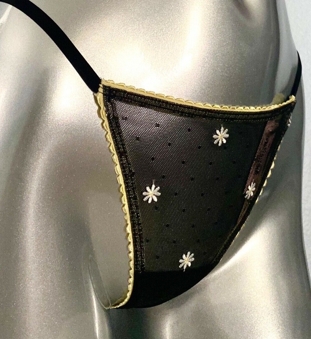 Victoria’s Secret V String Panty Black Mesh Pinnacle Daisy Embroidered Sexy M XL