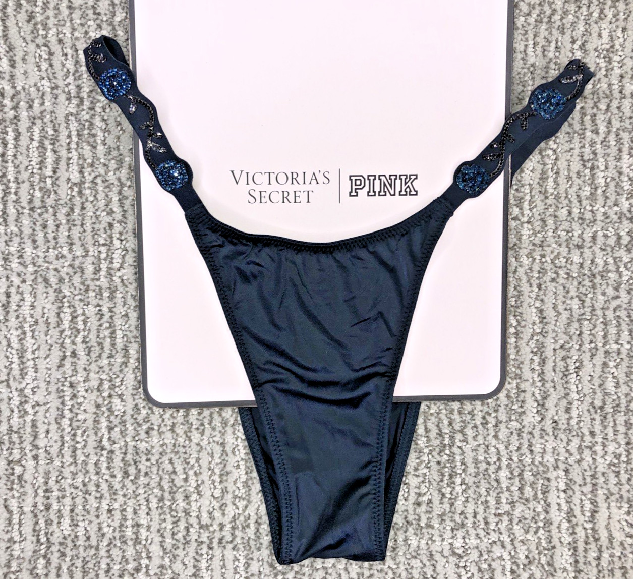 Victorias Secret NWT Large Blue Shine Strap Brazilian Panty Sexy Electric Orchid
