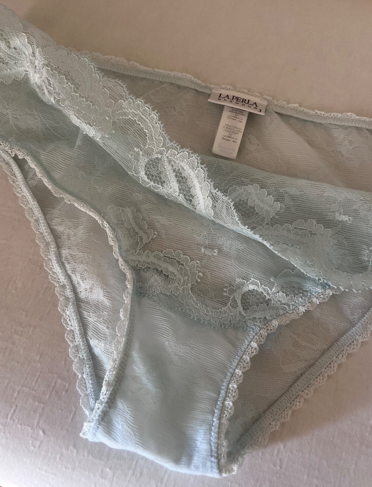 La Perla Glamour Baby Blue Sheer Lace Briefs Panties Italy Size M UK 14