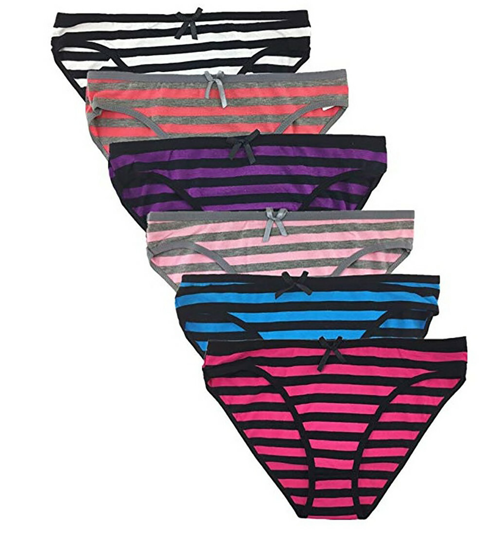 6 Lot Womens Bikinis Underwear Briefs Striped Teen Cotton panties Size XS