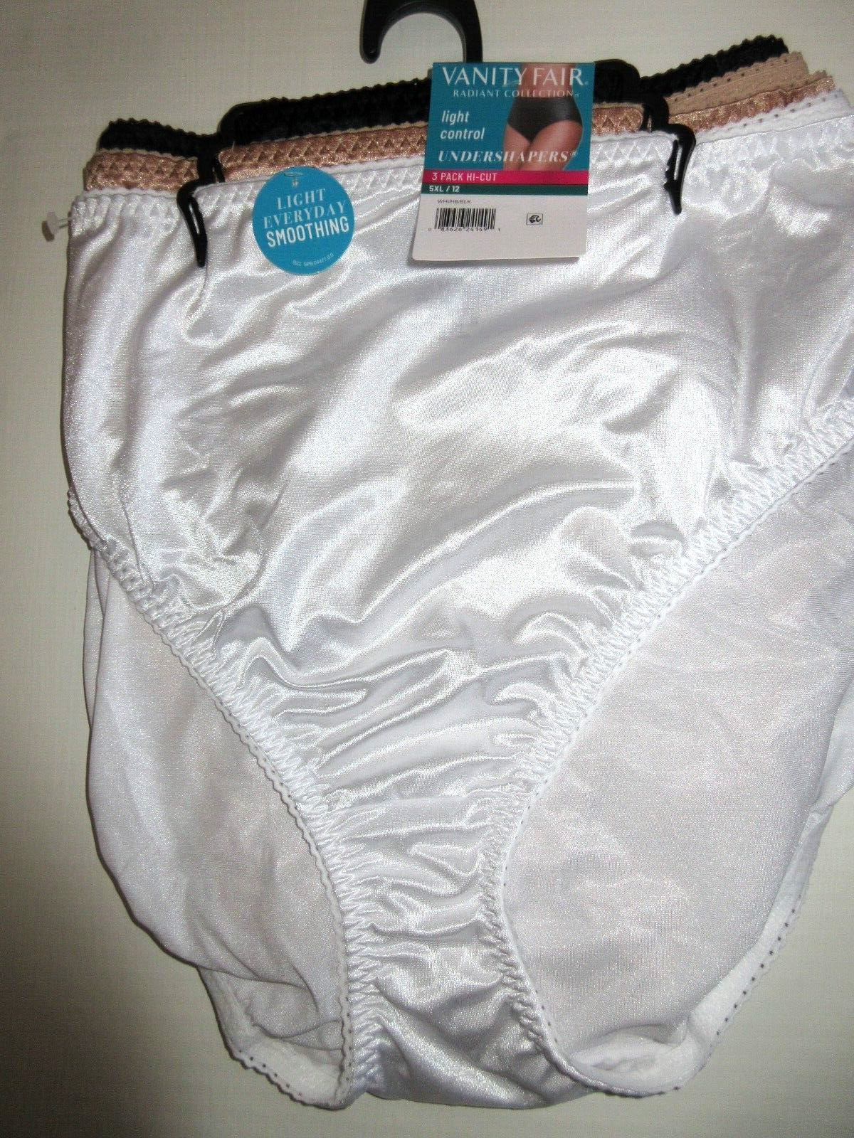 Vanity Fair Radiant 3-Pairs HI-CUT Brief Panties Nylon white black satin ~ 5X/12