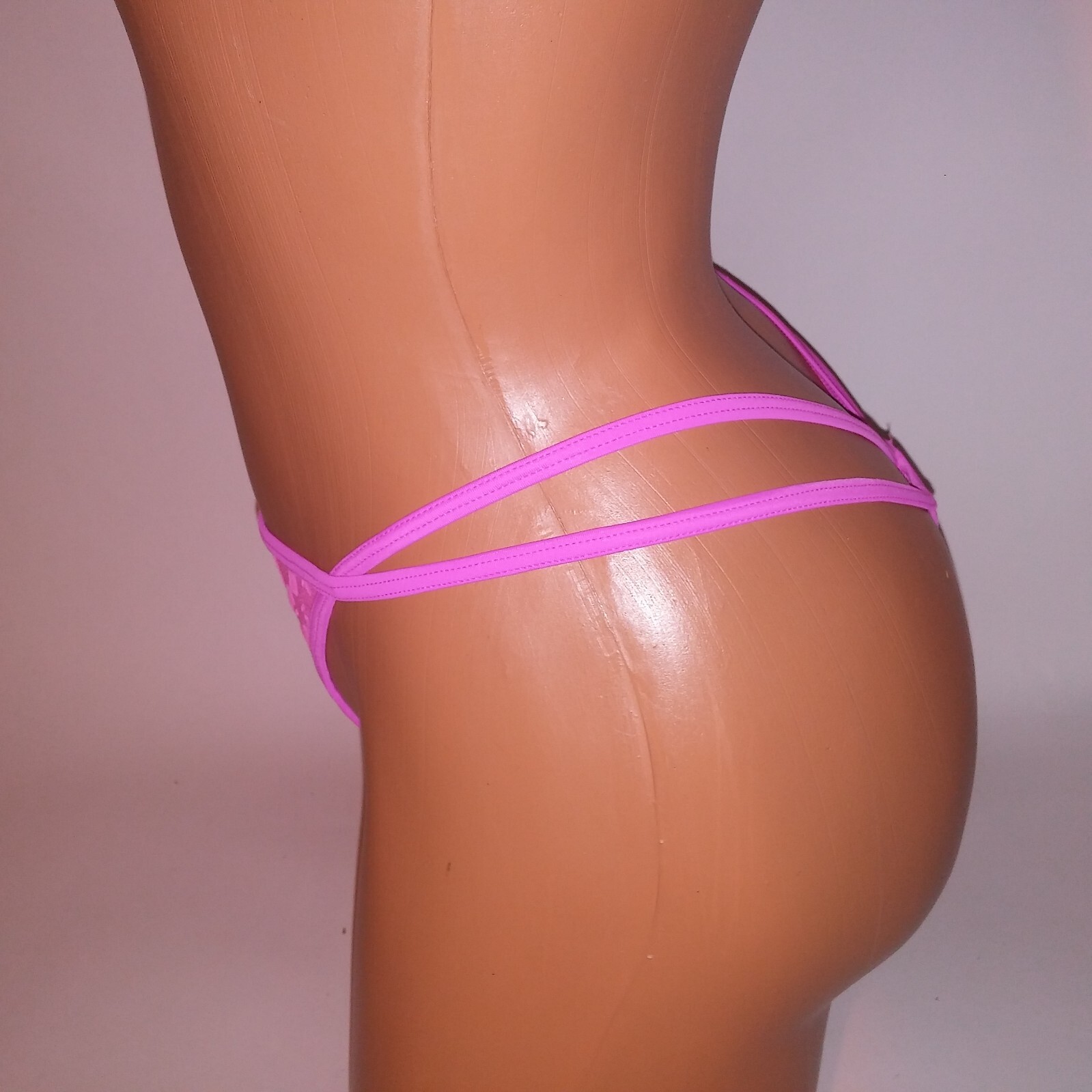 Victoria Secret PINK Panty Thong Medium Pink Signature Logo Sheer Double Strap