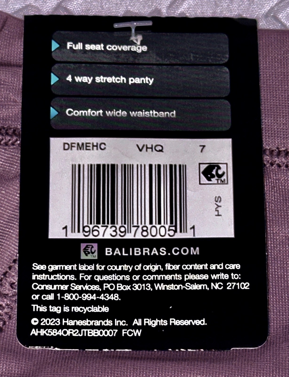 BALI One Smooth U Second Skin Micro Curr Purple Hi Cut Panty Womens S M L XL 2XL