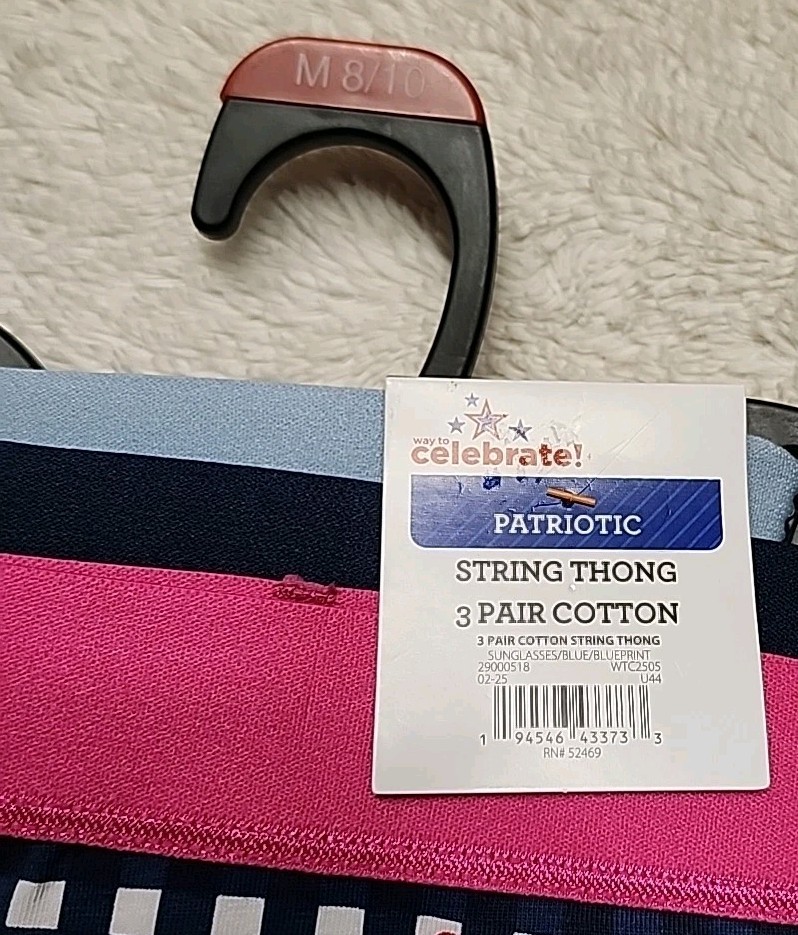 NWT Way To Celebrate String Thong Panties 3-Pack Cotton Size Medium Multicolor