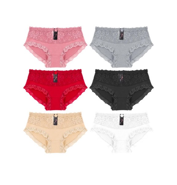 Women’s Rose Lace Trimmed Panties Cotton Blend Stretch Briefs 12 Pack