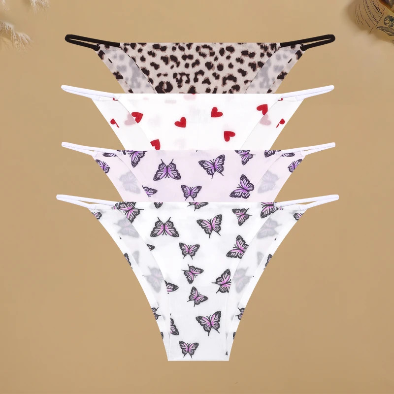 4 Pcs Women’s Graphic Print Briefs Seamless Lace Panties Breathable Low Waist