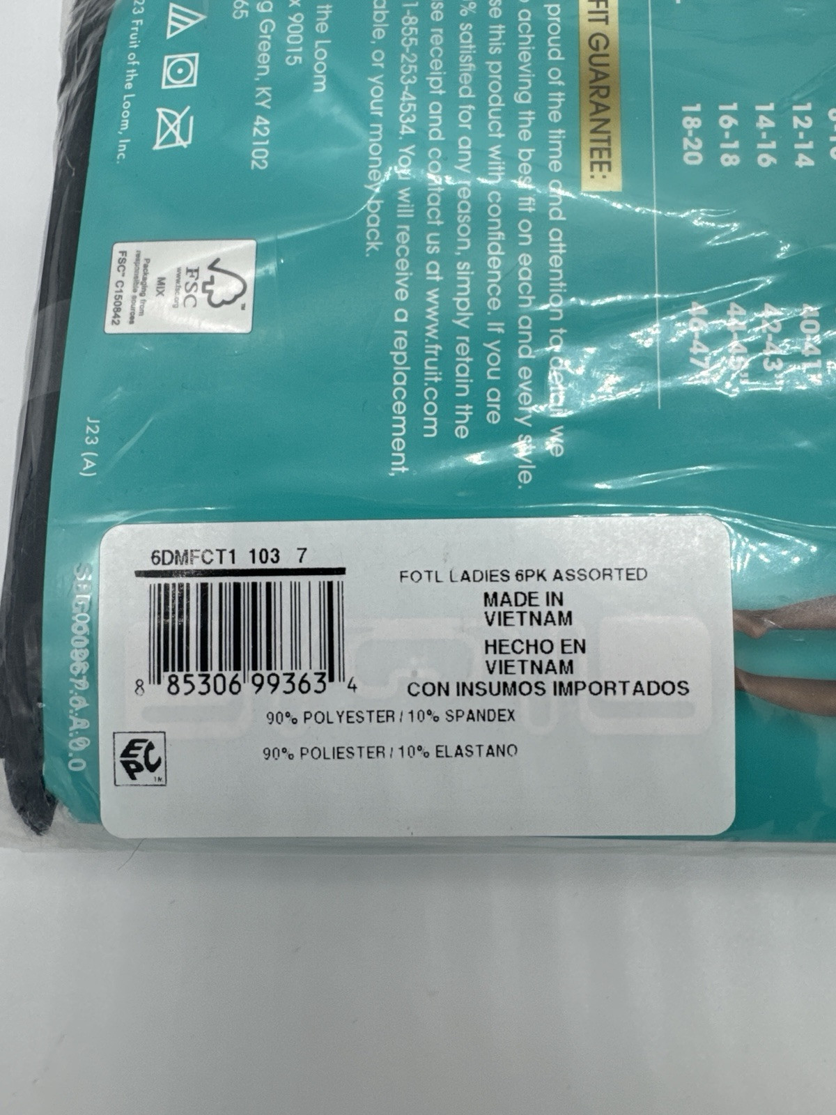 Fruit of the Loom Womens Microfiber Hi-Cut Panties Assorted 6 Pack Sz 10/3XL