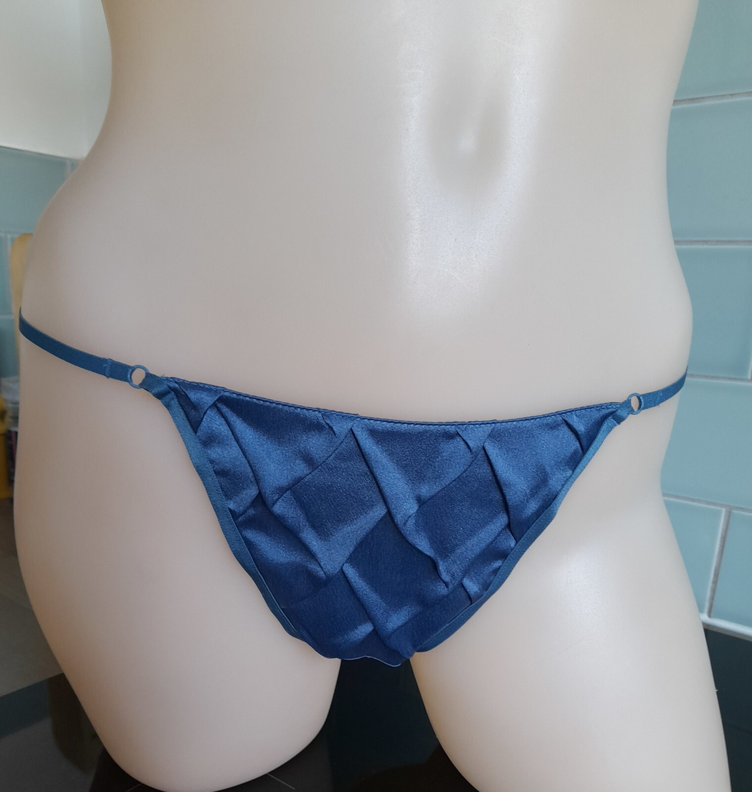 Ravage Blue Diamond Pleated Collection R44632-049-1,2 3 or 4, String Sided Thong