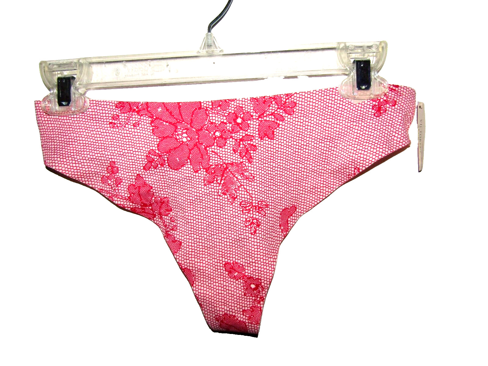 BODY BY VICTORIA, Red & White Thong Panty, Size Large, “NWT” Nylon & Spandex