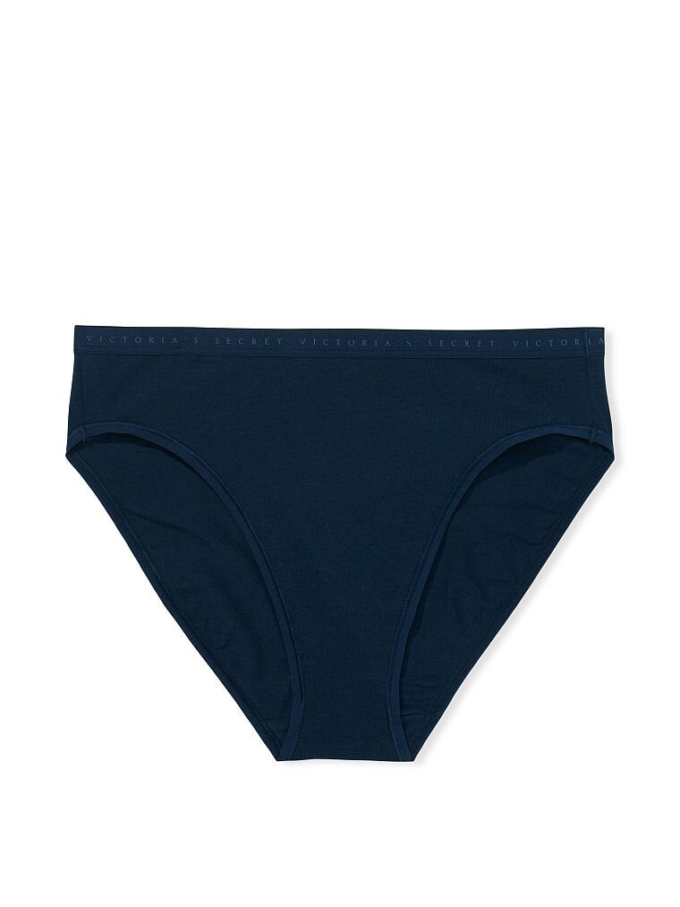 Victoria Secret High Leg Brief Stretch Cotton sz -XL LOGO Waist NAVY BLUE NEW
