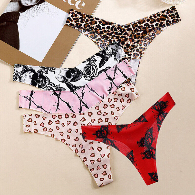 5 Packs Lot Sexy Womens Seamless Panties Thongs High Cut Silky Bikinis Underwear