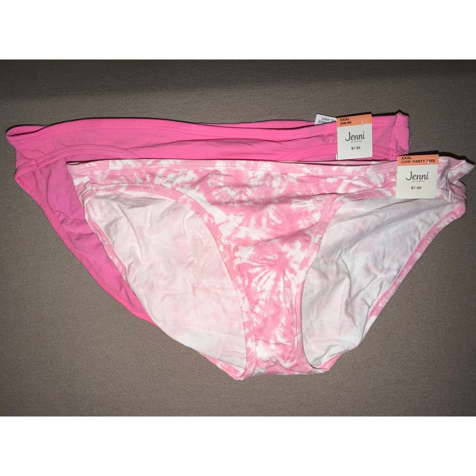 Jenni Intimates Womens 2 Pack Bikini Panties Pink Tie Dye Solid, Size M, Lot 2