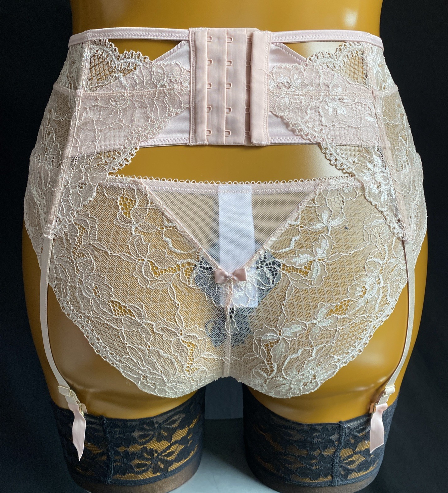 Janet Reger Suspender & Panties Set, Pink Floral Lace & Satin, UK 12