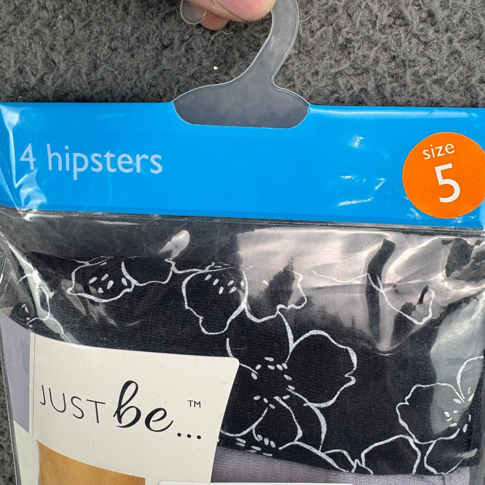 Just Be Women 4 Pack Hipster Panties 100% Cotton Size 5 Floral Stripe Black Gray
