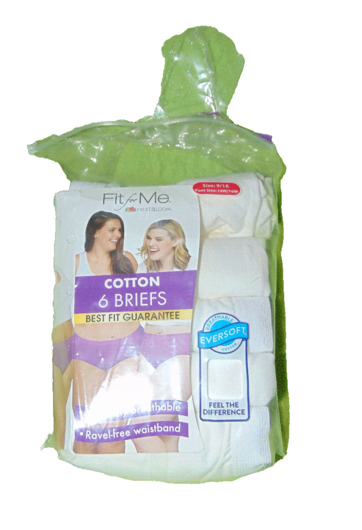Fruit of the Loom Fit for Me Briefs Panties 1X Size 9 Women 5 Pair White New