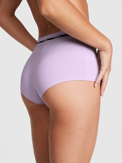 Victorias Secret Pink Cotton Logo Waistband Boyshort Shortie Panties Purple XL