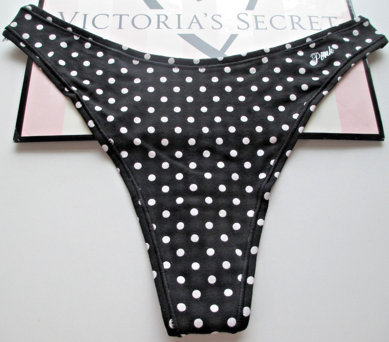 VICTORIA’S SECRET PINK Cotton High Leg Thong Panty VS Black Polka Dot S M L XL