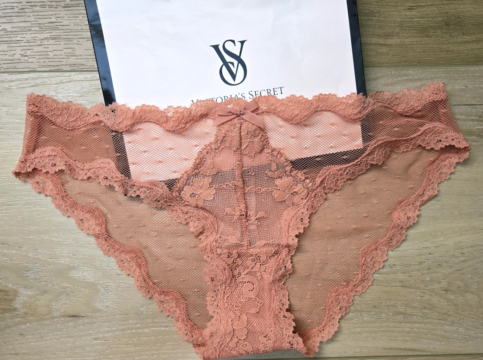 Victoria’s Secret Dream Angels Coppery Sheer Mesh Lace Cheekini Panties Bow S