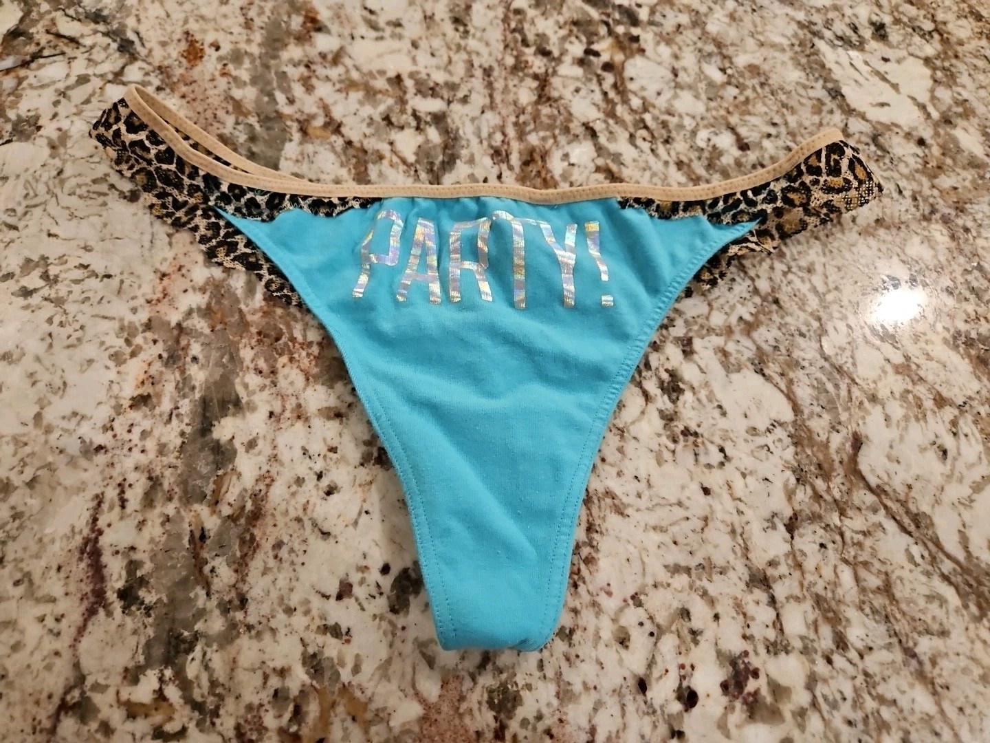 True Vintage Victoria’s Secret PINK Lace Back Thong Panty Large “PARTY”