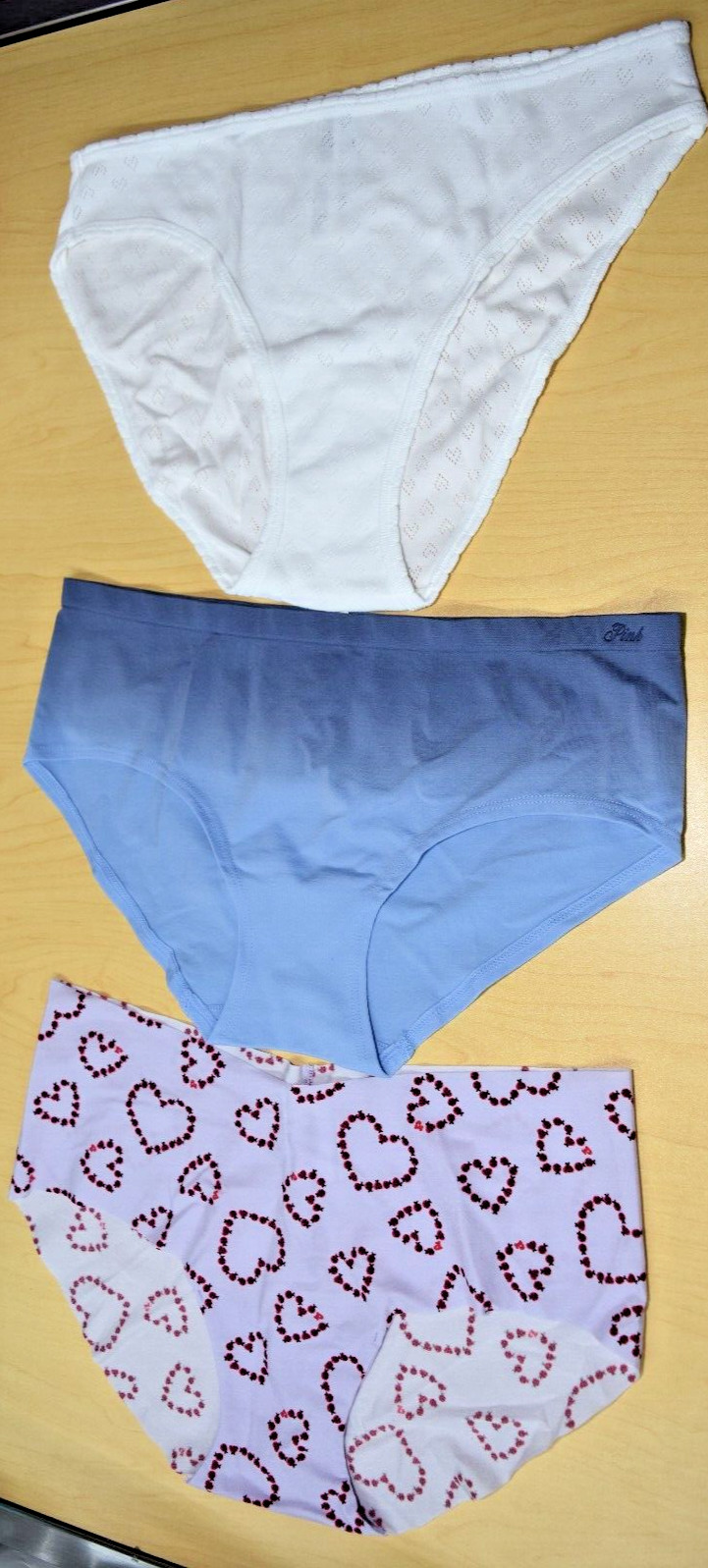 3 NWT Victorias Secret Bikini Hiphugger Heart White Multicolor Panty L Large Lot
