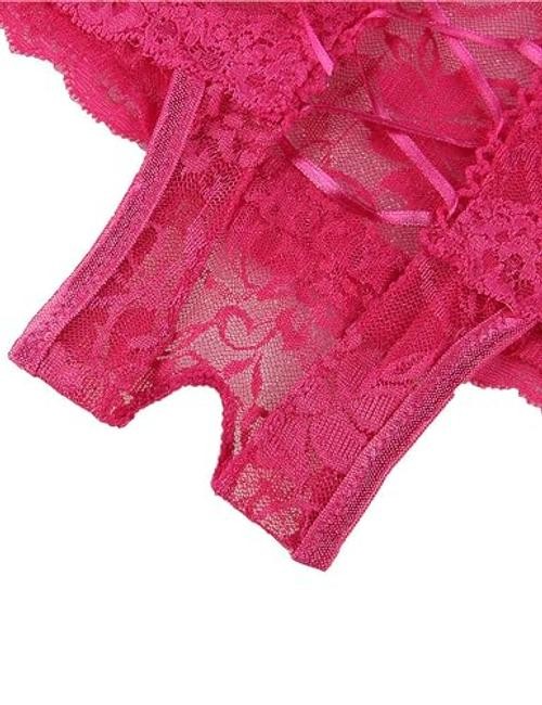 Women Lace Boyshort Panty Lace Trim Boyshort Plus X-Large-XX-Large 1- Pink
