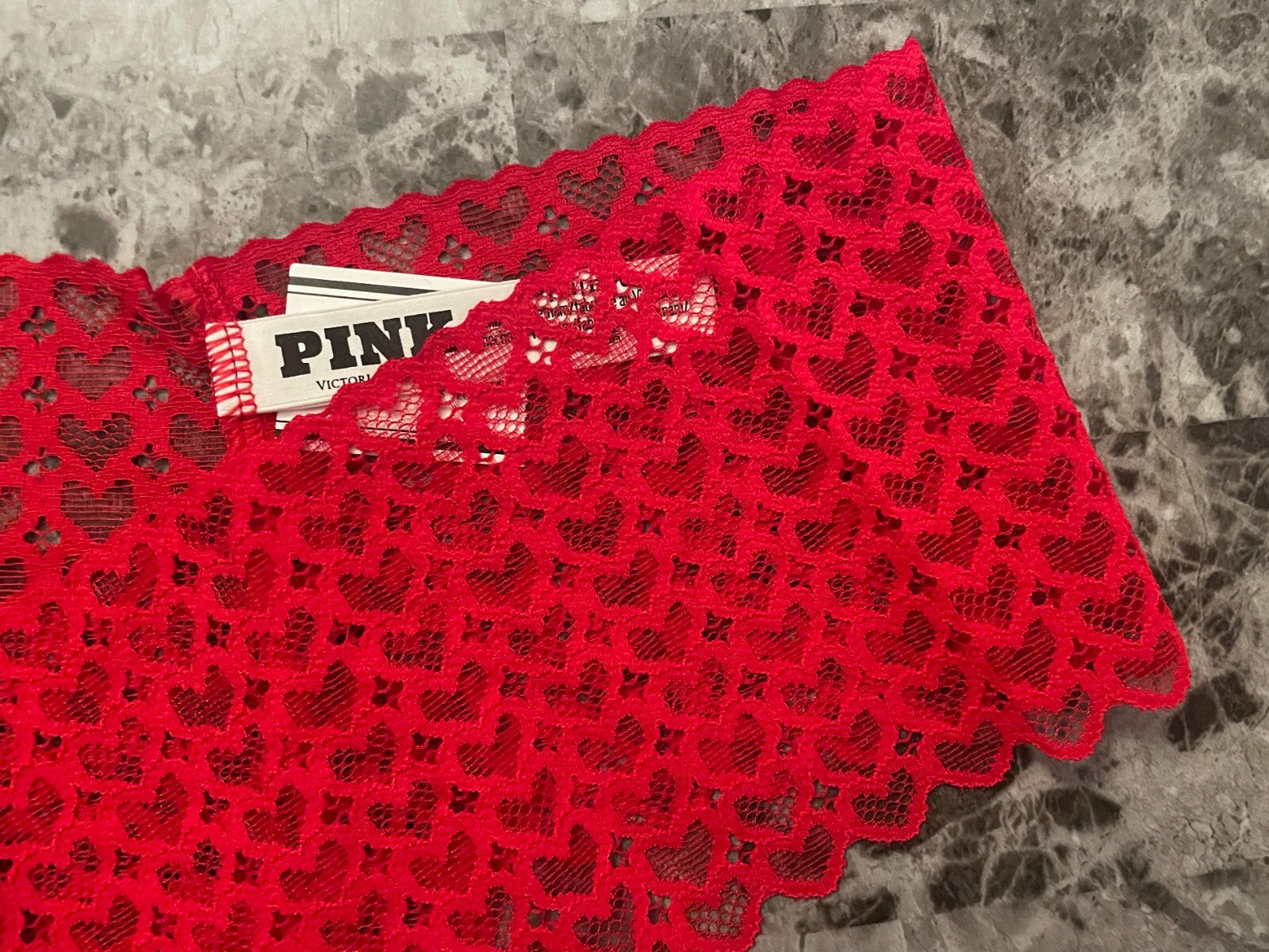NWT VICTORIA’S SECRET PINK RED HEART LACE HIGH WAIST THICK BAND THONG PANTIES