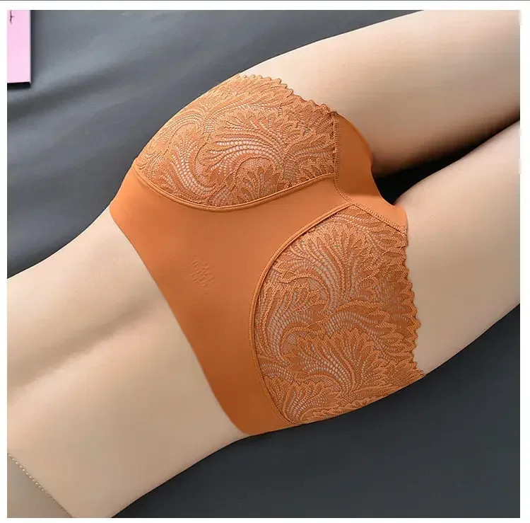 Mid Rise Silk Lace Panties Women Seamless Soft Stretch Breathable Comfort Briefs