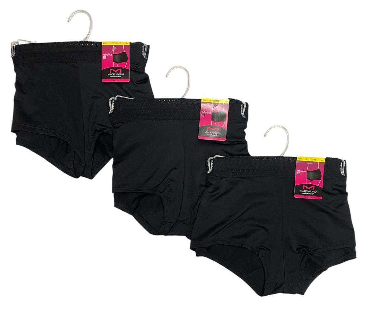 Maidenform Women’s 3 Pack Boyshort with Lace 40760 Black Lace