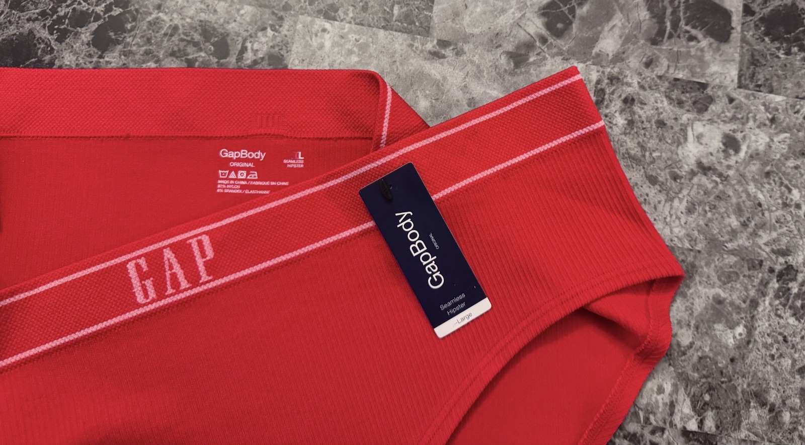 NWT GAP BODY LARGE RED RIBBED STRIPE LOGO WAISTBAND SEAMLESS HIPSTER PANTIES