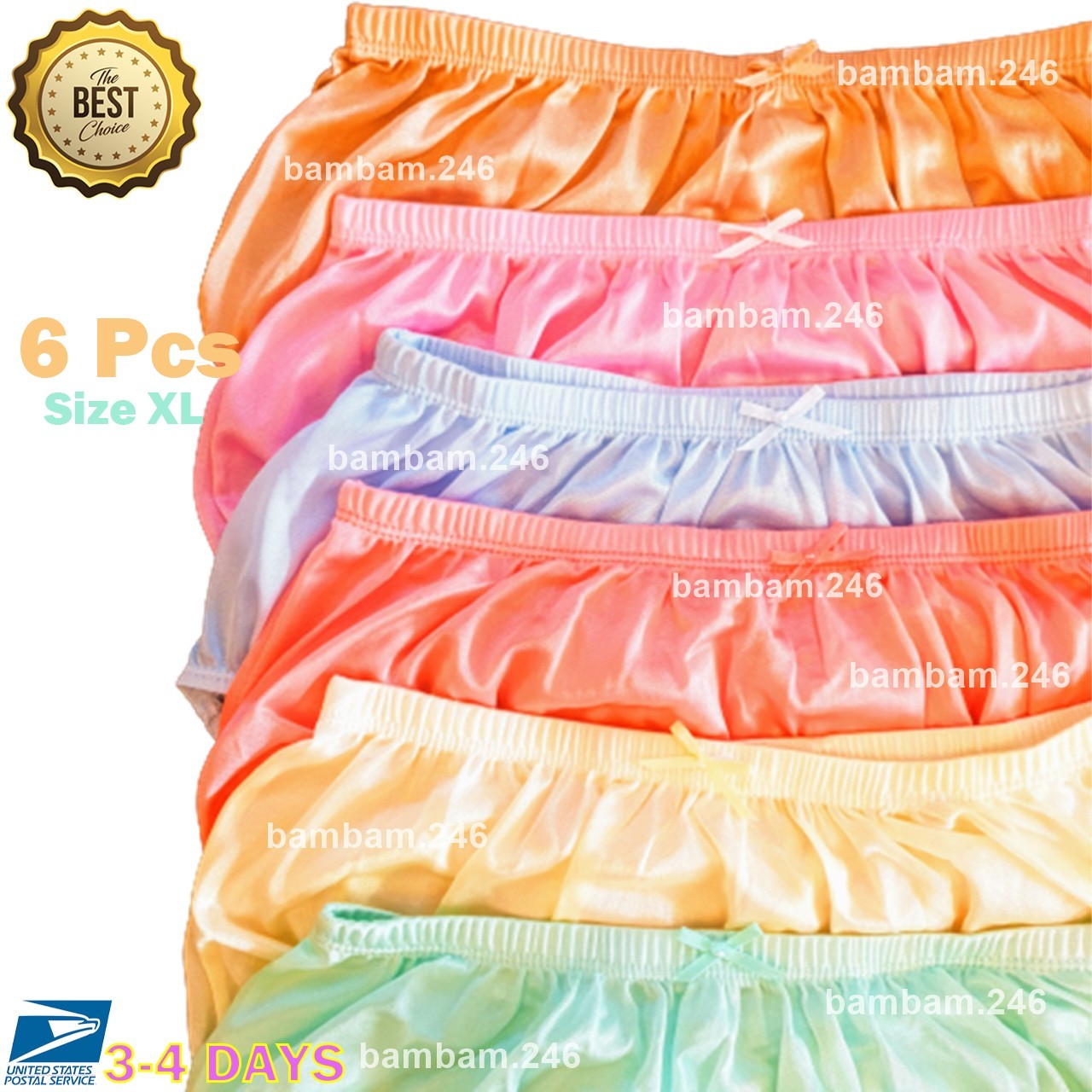 6 VTG Shiny Silky Nylon Underwear Size XL Nylon Gusset Panties Briefs Full Cut B