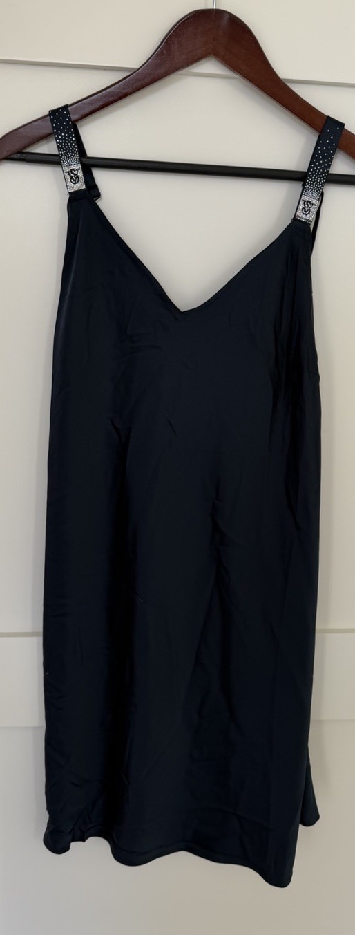 Victoria’s Secret Open Back Bling Strap Slip Dress Navy Blue Satin XXL NWT