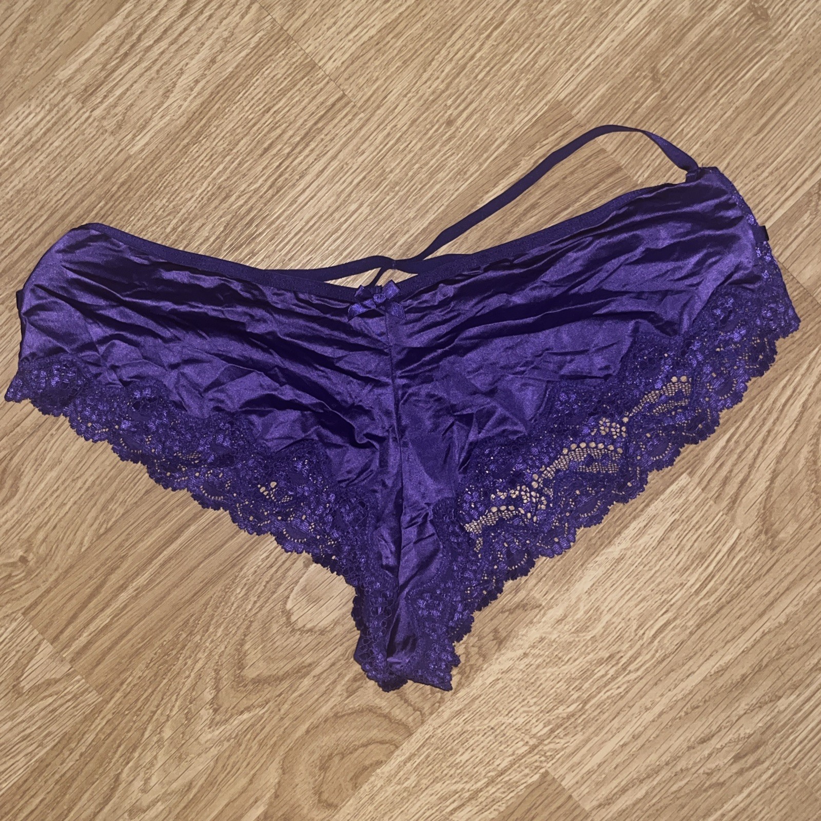 Victoria’s Secret Purple Strappy Satin Panties XL Cheeky Lace Culotte Coquine