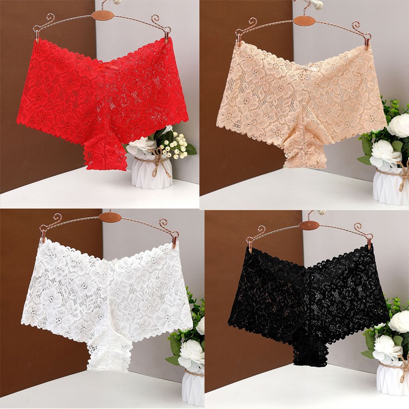 4 Pack Lot Sexy Womens See Through Lace Panties Boyshorts Underwear Lingeries