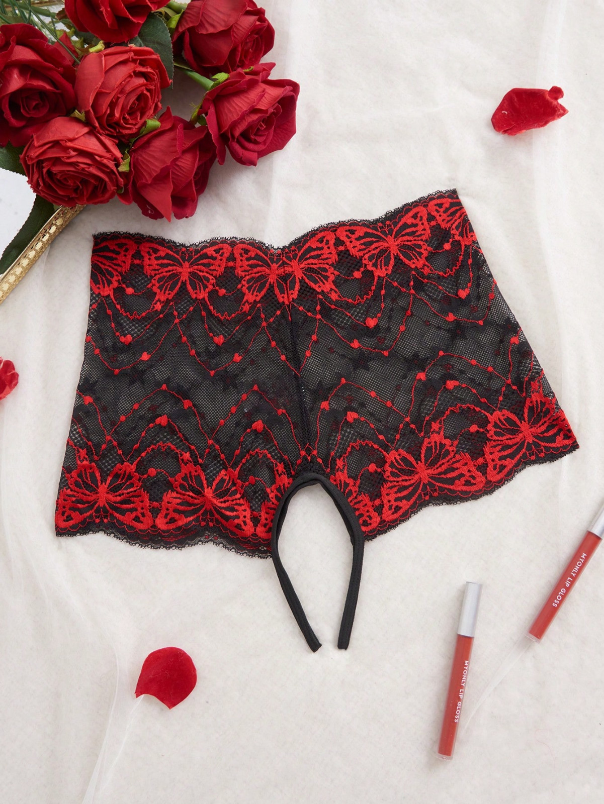 Women’s Black Embroidered Backless Lace Butterfly Sexy Brief Lingerie Panties