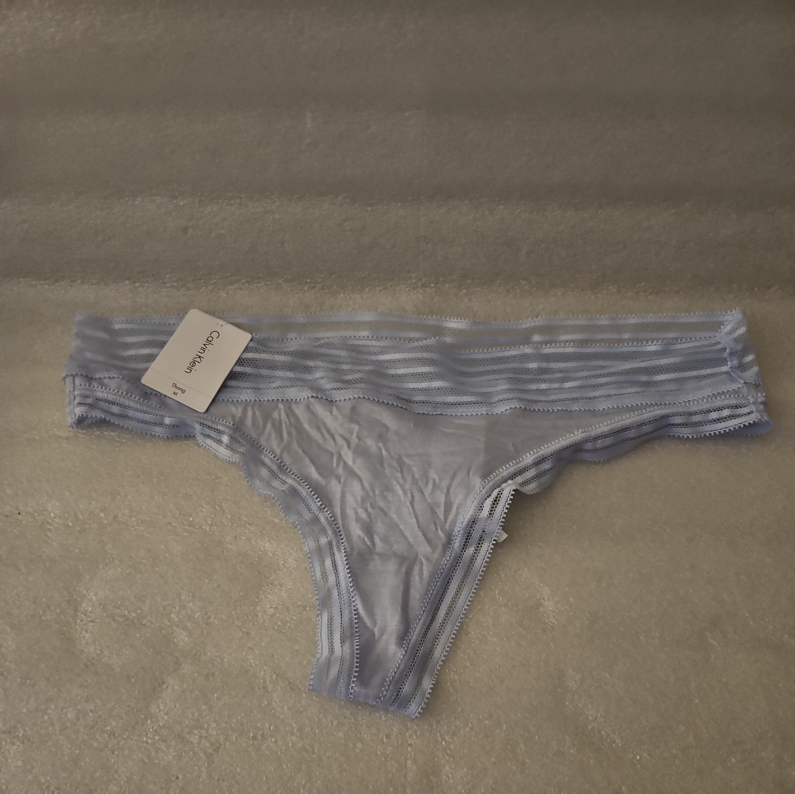 Calvin Klein Striped-Waist Modal Thong Panty QD3670 Ice Pulp”Blue” Size M