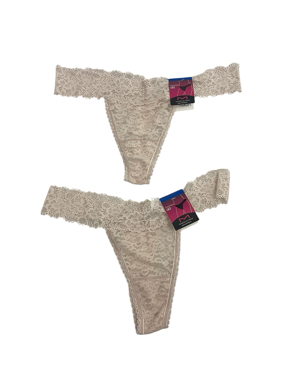 Maidenform Pink Lace Thong Size XL/8 – 86% Nylon And 14% Spandex – SET OF 2