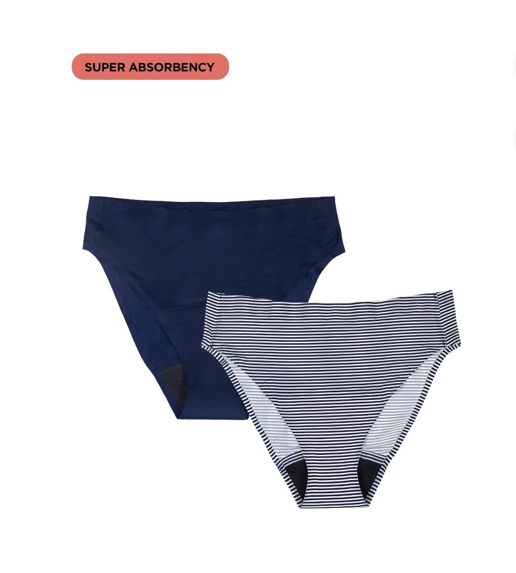 2-Pair NO BOUNDARIES Women’s M Hi-Cut Cheeky Period Underwear Super Absorbency