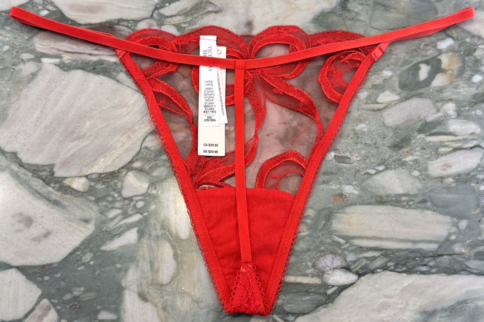 NEW Victoria Secret Dream Angels Bow Embroidery V-String Bright Vermillion XXL