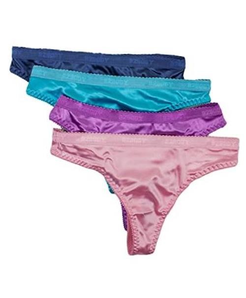 Sexy Satin Thong Panties Small to Plus Size Thongs 3X-Large Plus 4 Pack- Indigo